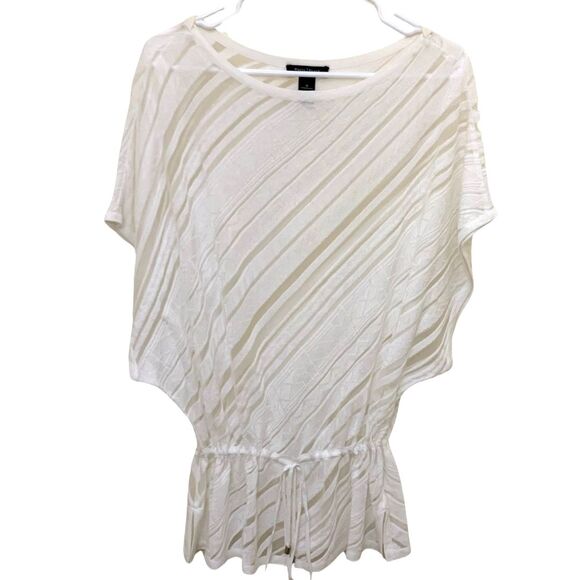White House Black Market Tops - WHITE HOUSE BLACK MARKET Drawstring Waist White Sweater Blouse Top Size M